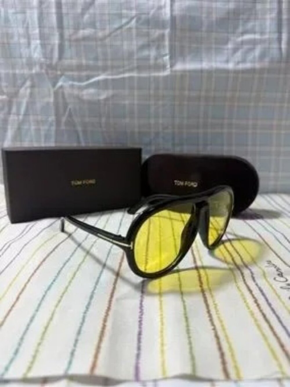 Tom Ford Black Frame Sunglasses with Yellow Lenses